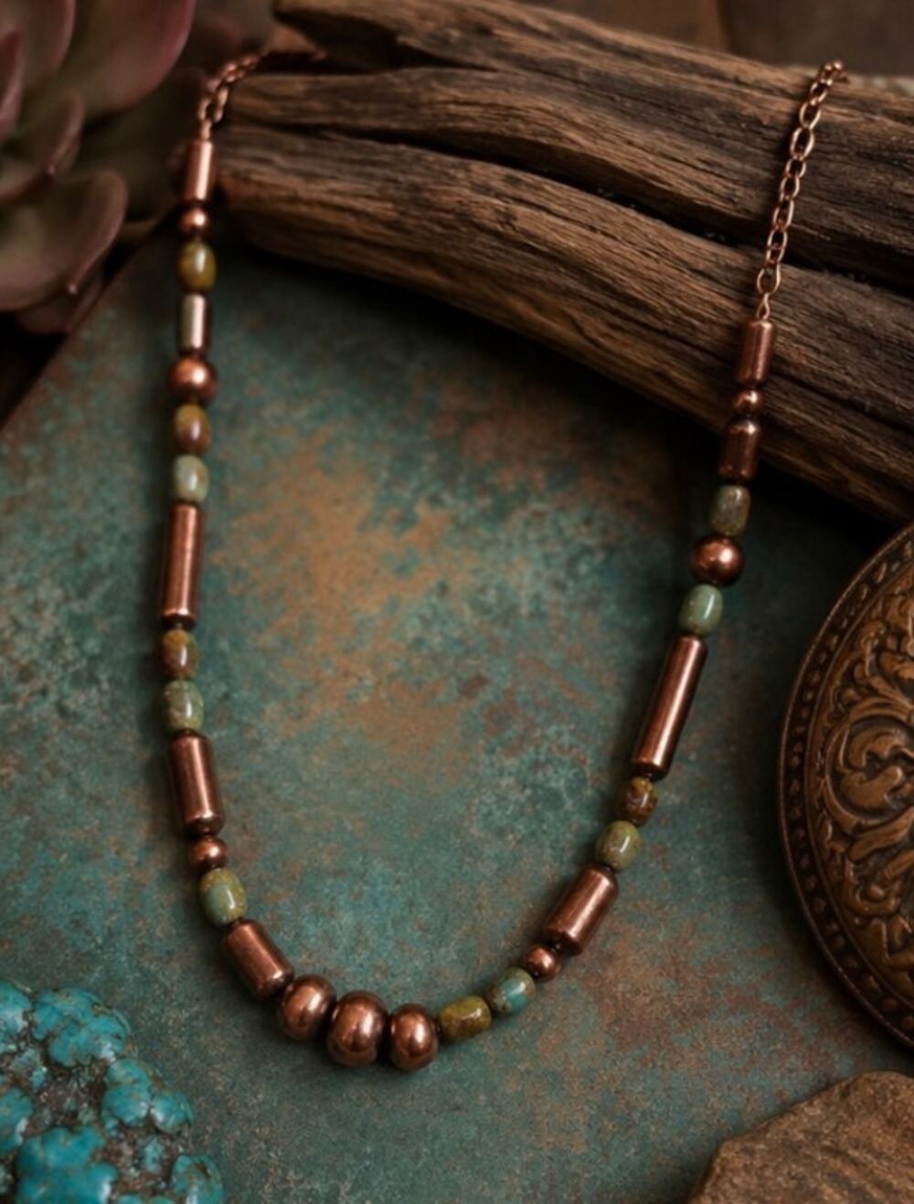 Royston Turquoise & Copper 16-Inch Beaded Necklace | Southwestern
